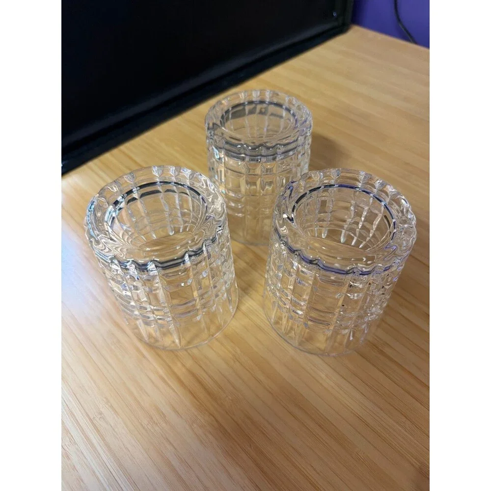 Set of 3 Heavy Clear Pressed Glass Rocks Tumblers Old Fashioned‎